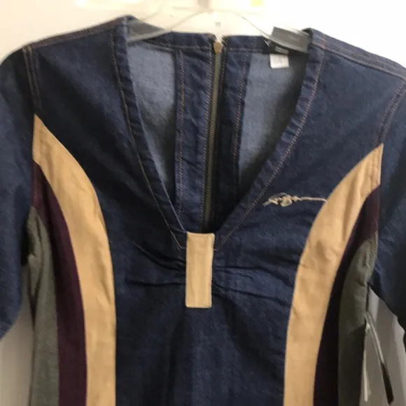 FUBU mixed media jean/velo long sleeve dress with back zipper. NWT