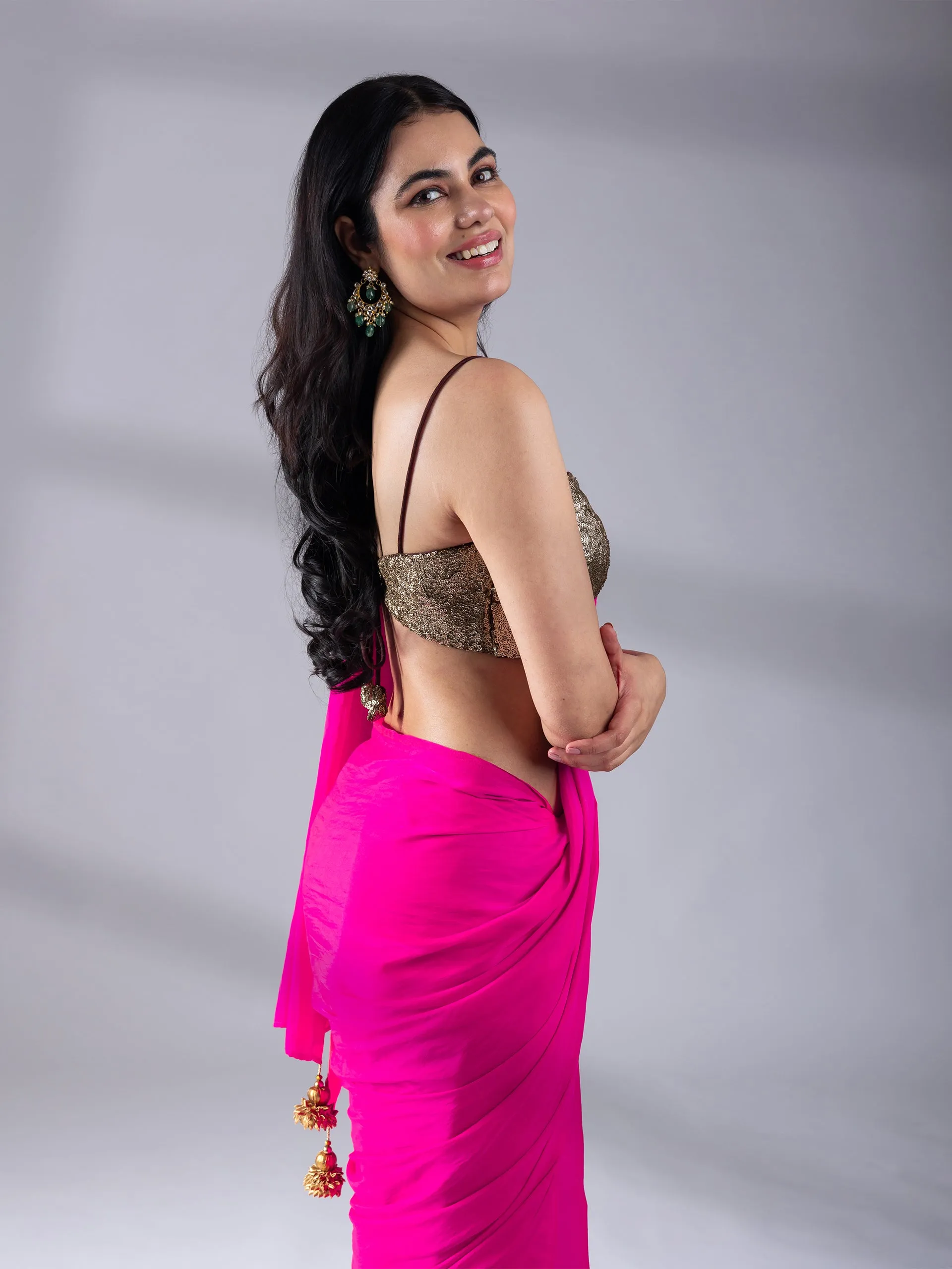 Fuchsia Flush Paradise Satin Saree
