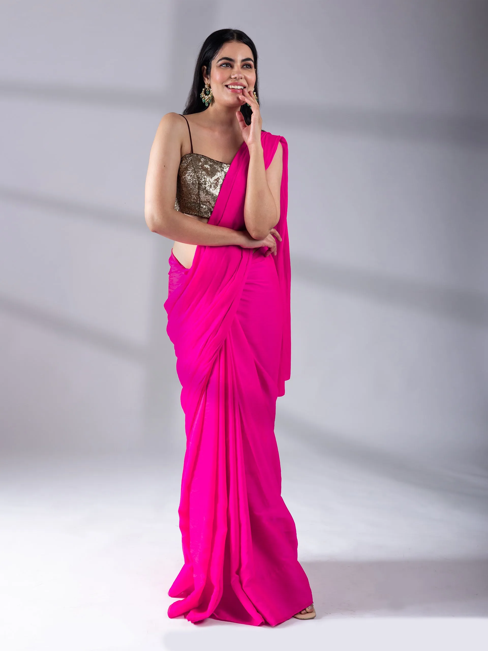 Fuchsia Flush Paradise Satin Saree