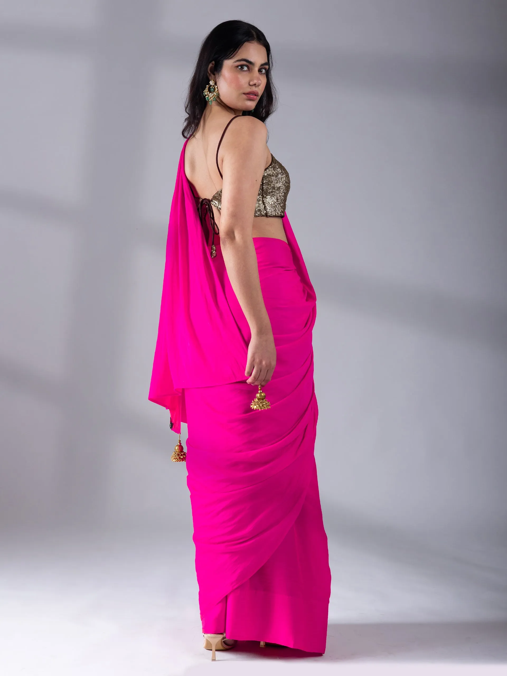 Fuchsia Flush Paradise Satin Saree