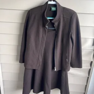 GEIGER Austria Blue Boiled Wool Beaded Button Jacket/ Skirt Suit Set 40 / 10