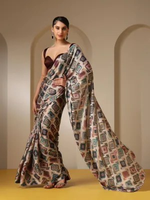 Geometric Print Pattern Super Soft Saree with Blouse Fabric
