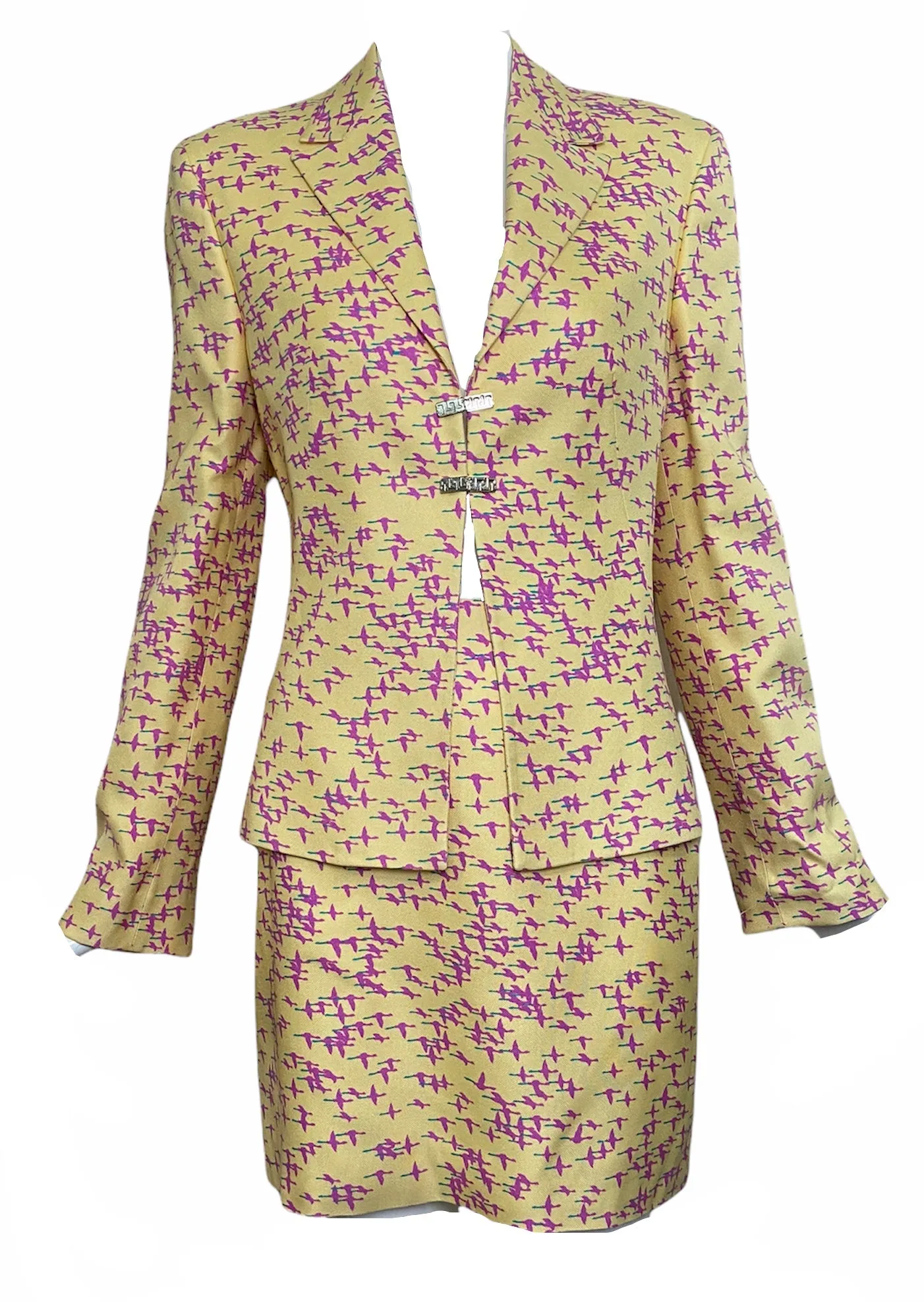 Gianni Versace 90s “Yellow Geese Flying South” Skirt Suit  New/Old
