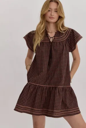 Gingham Mini Dress {Brown}