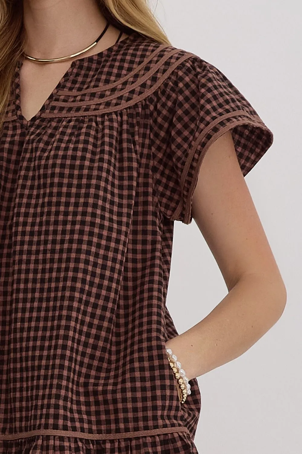 Gingham Mini Dress {Brown}
