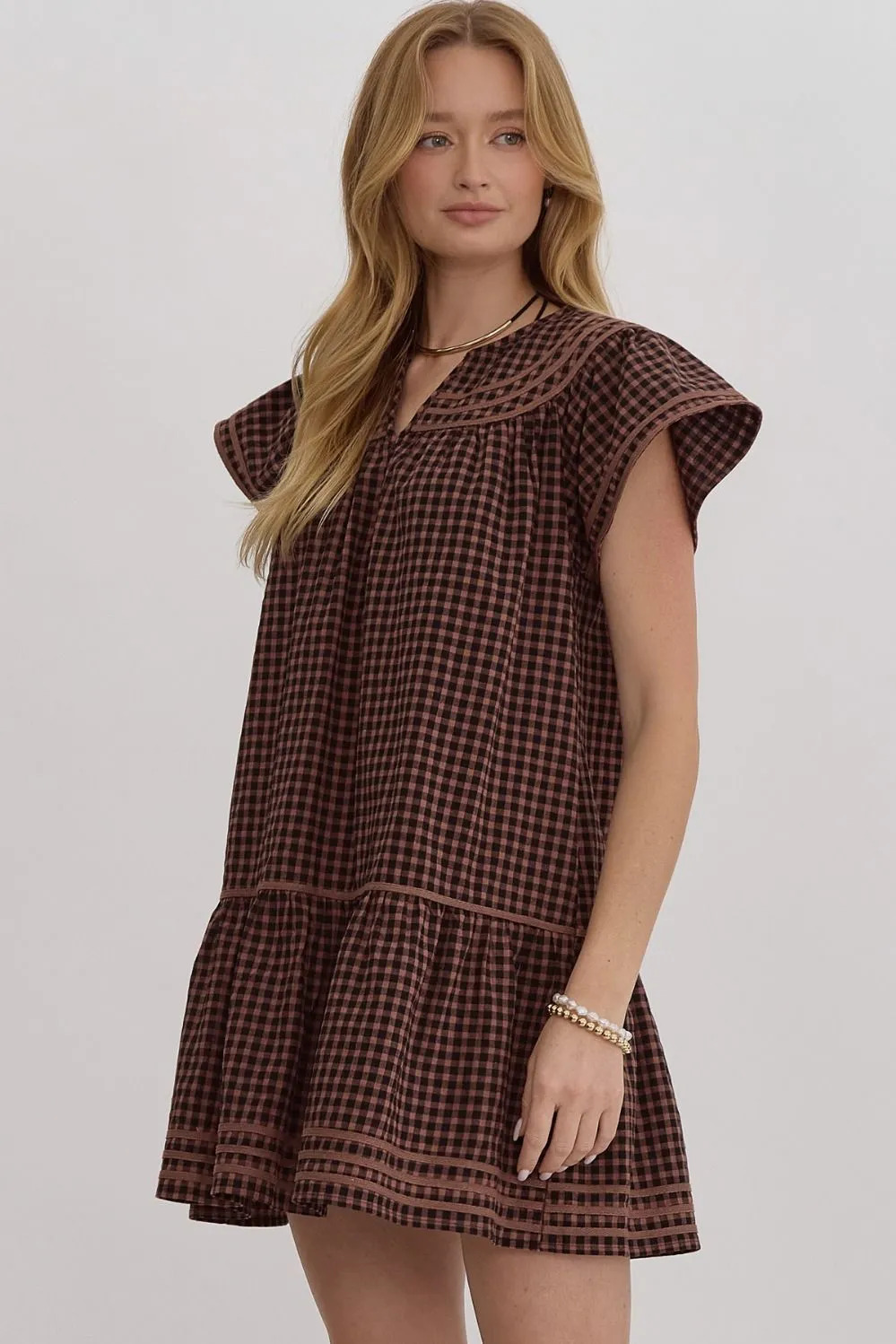 Gingham Mini Dress {Brown}