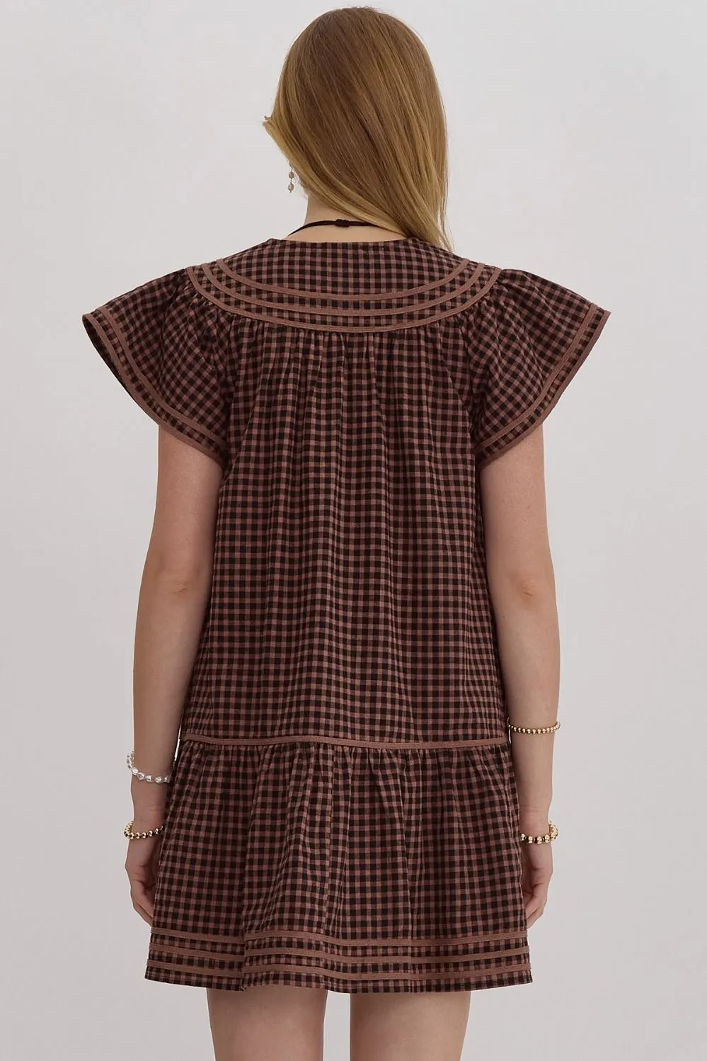 Gingham Mini Dress {Brown}