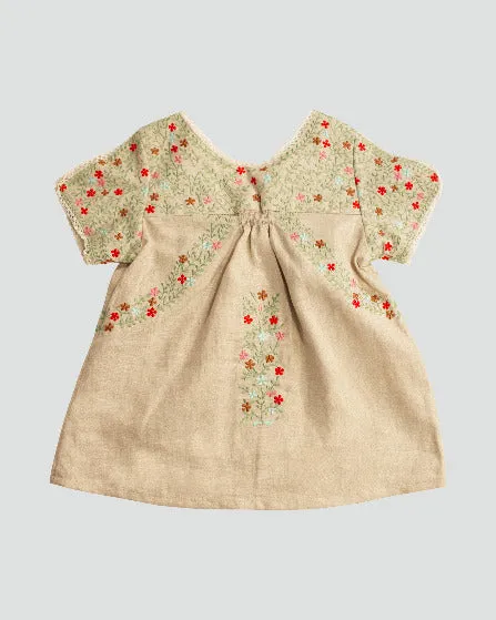 Girls Oatmeal Natural Colored Organic Linen Folk Fairy Embroidered Blouse
