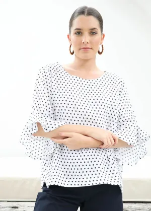 Goondiwindi Cotton 100% Linen Ruffle Sleeve Top - Spot - 3 Colours