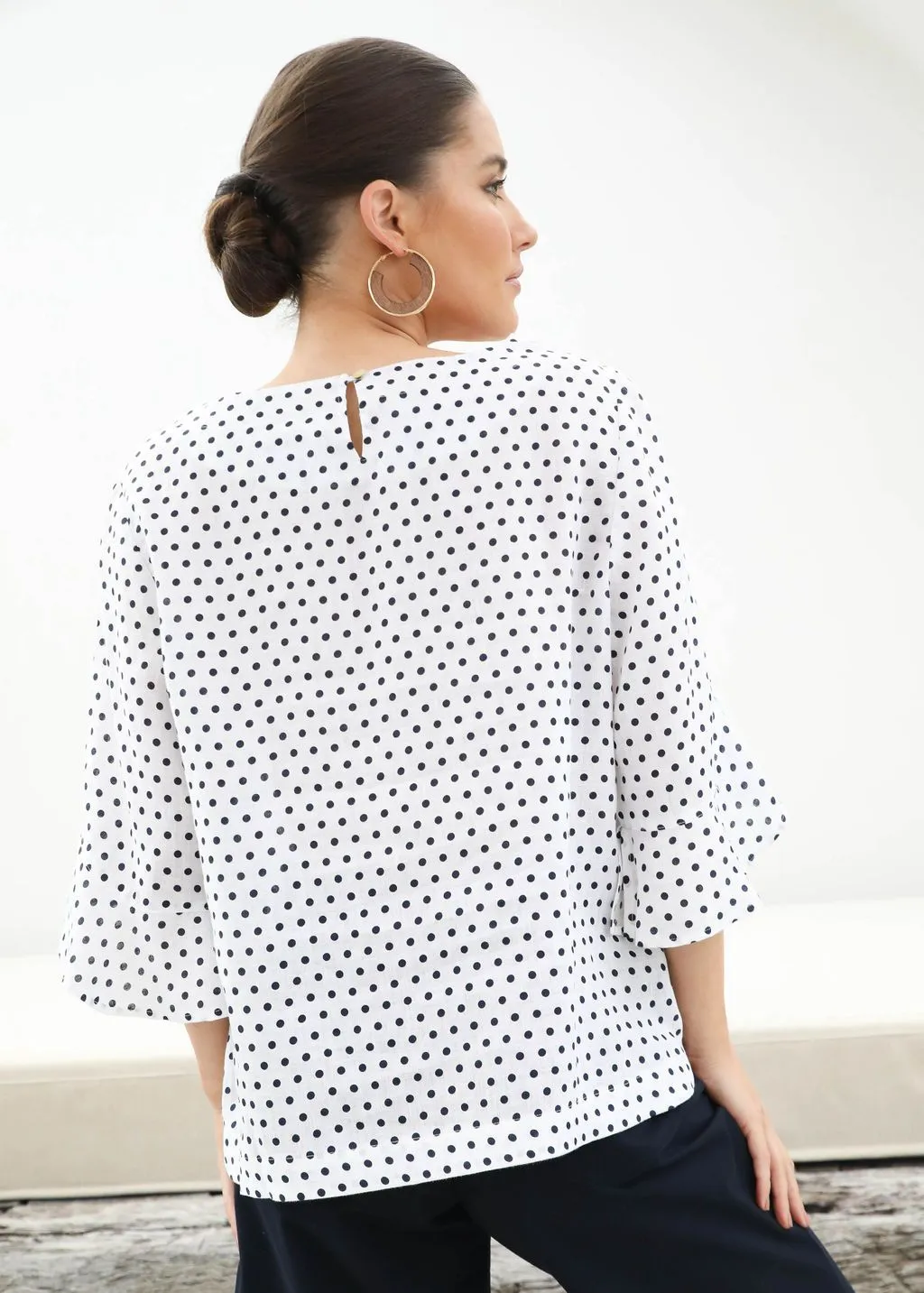 Goondiwindi Cotton 100% Linen Ruffle Sleeve Top - Spot - 3 Colours