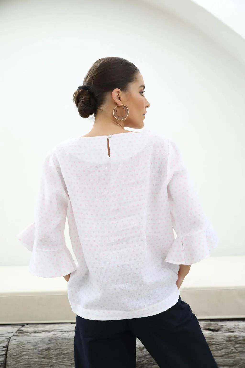 Goondiwindi Cotton 100% Linen Ruffle Sleeve Top - Spot - 3 Colours