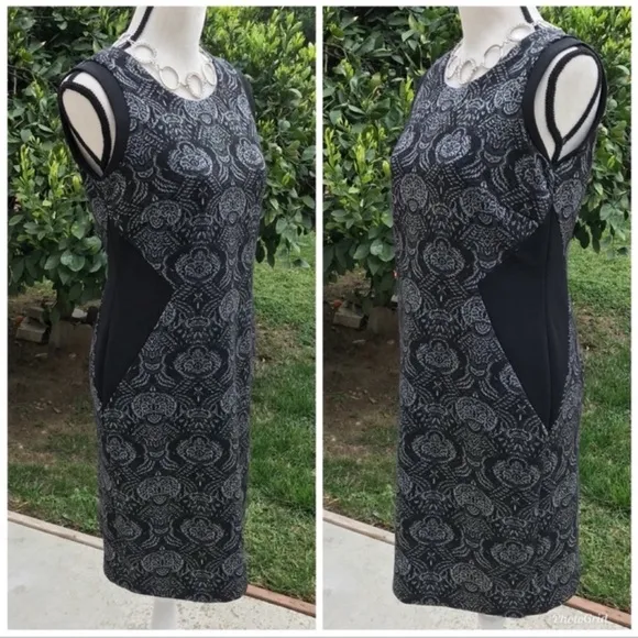 GRACE ELEMENTS BLACK BAROQUE SHEATH DRESS SIZE 8 NWT