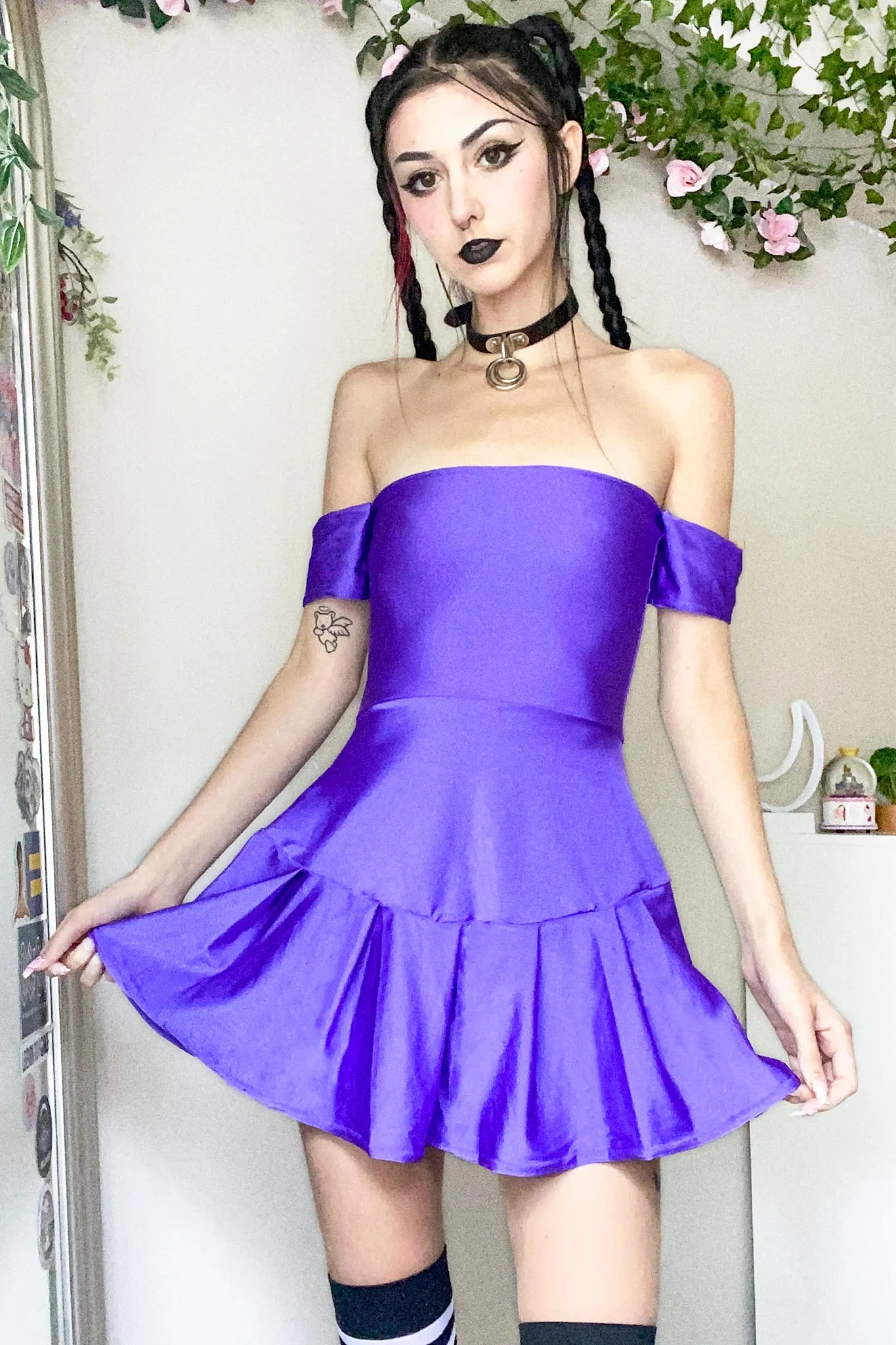 Grape Off Shoulder Skater Dress