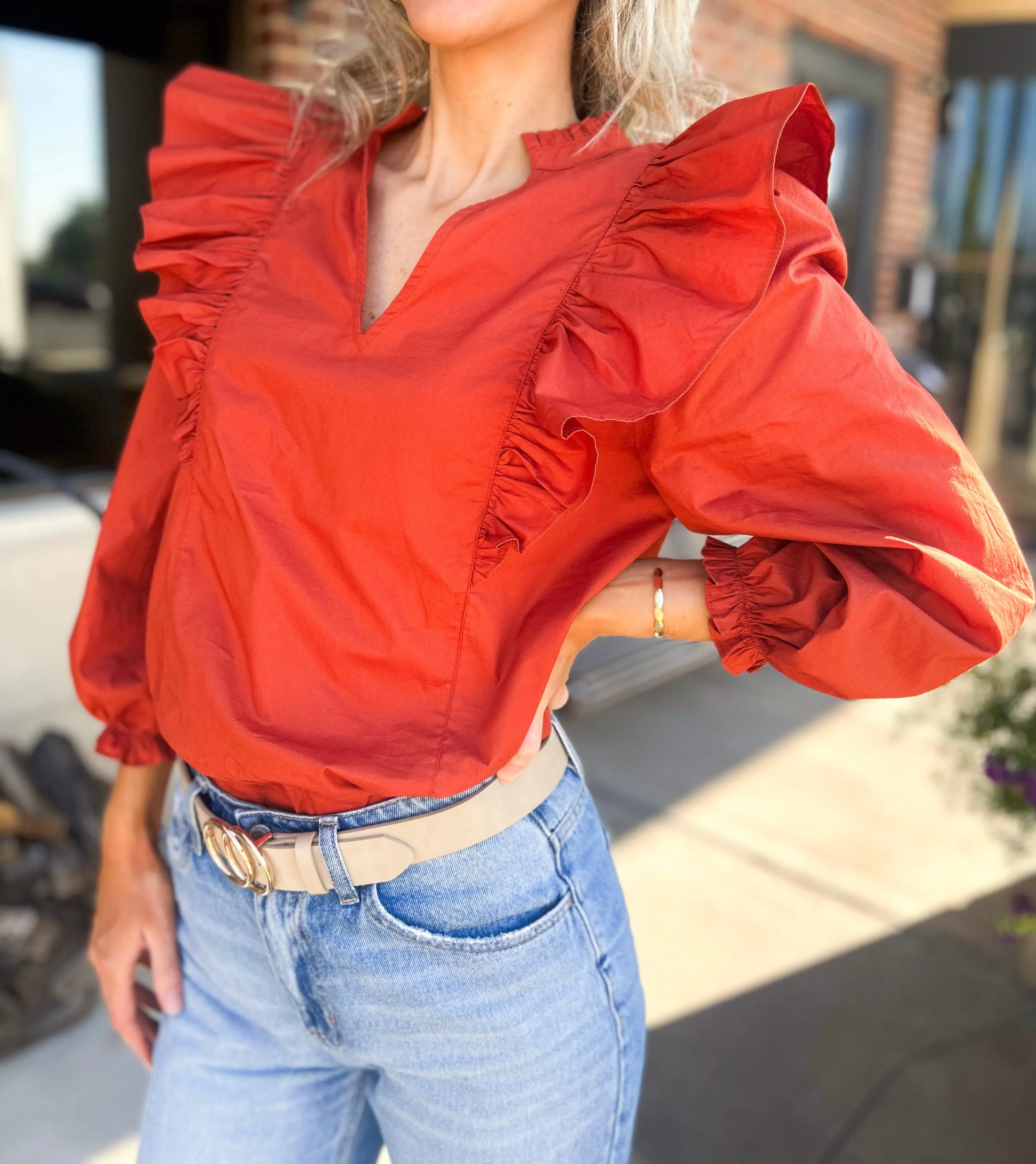 Grayson Ruffle Split Neck Top