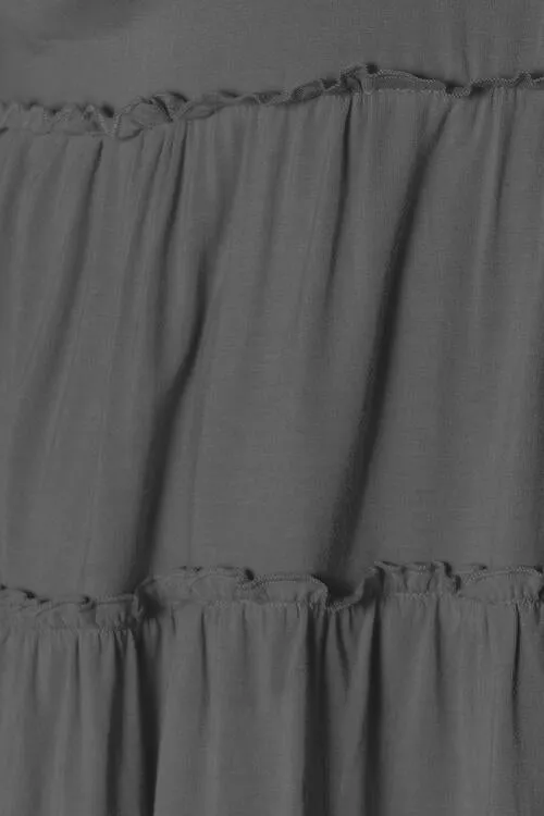 Half Button Tiered Long Sleeve Ruffle Hem Blouse