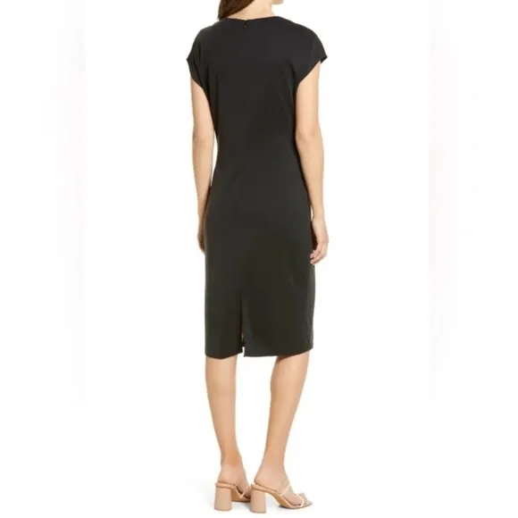 Halogen Black Twist Front Knit Sheath Dress Size Small