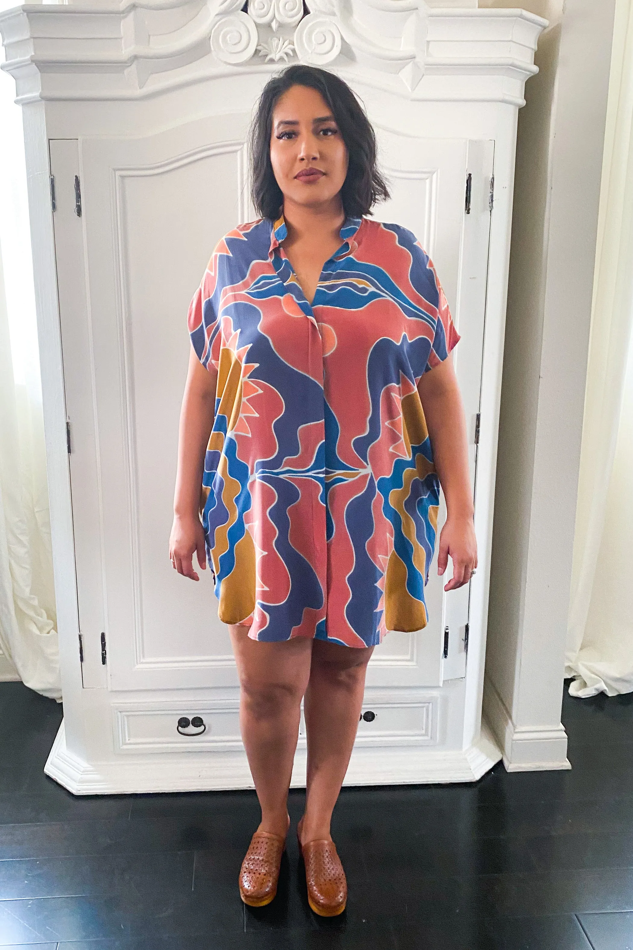 Hand Painted Silk Shirt Dress - Saturn Suns