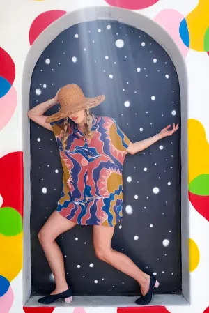 Hand Painted Silk Shirt Dress - Saturn Suns
