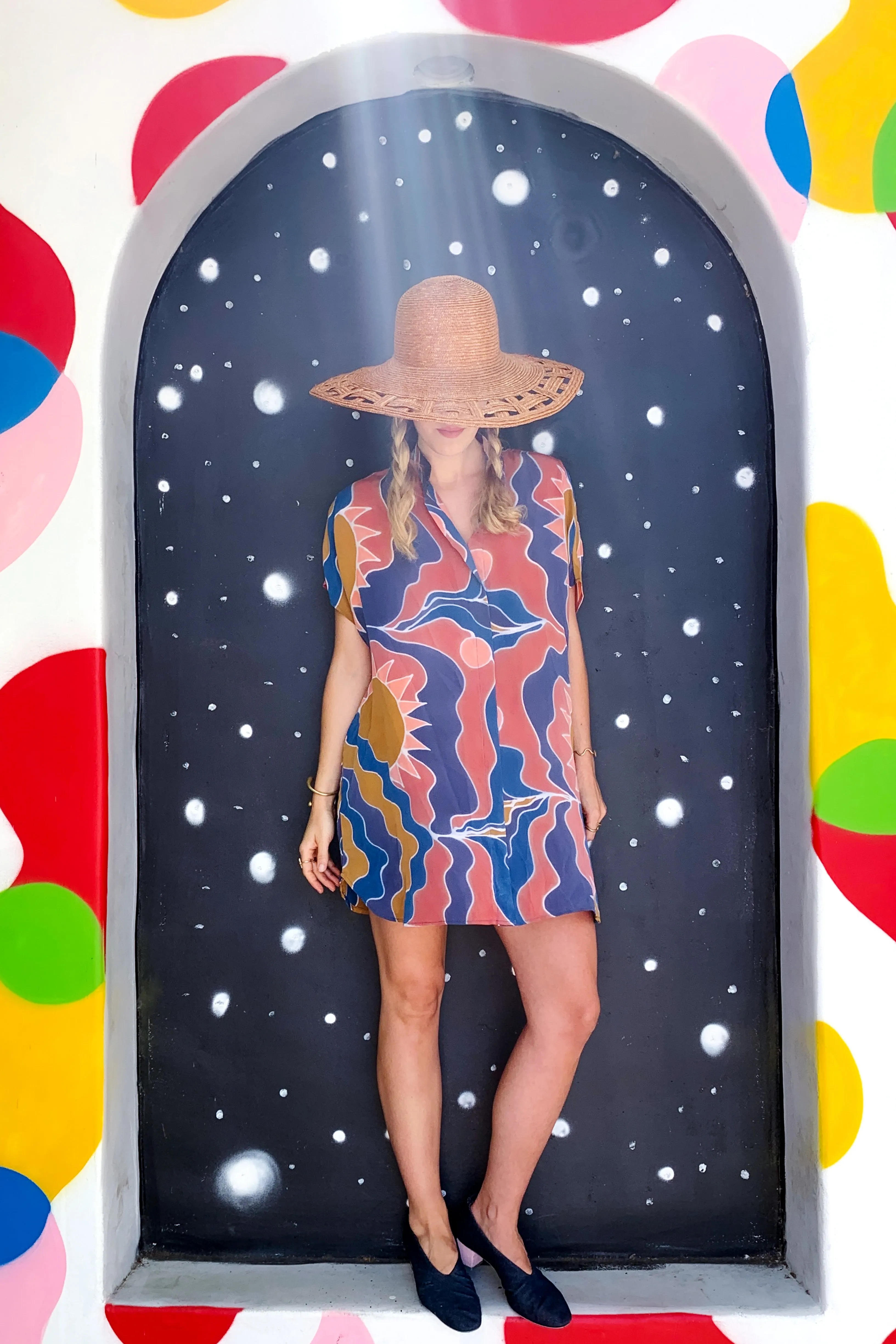Hand Painted Silk Shirt Dress - Saturn Suns