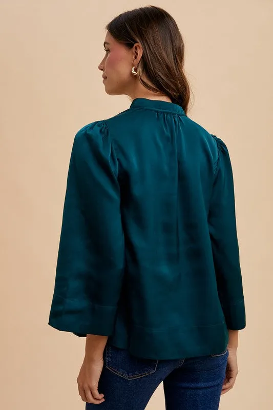 Hazel Blues® |  Annie Wear Satin Notched Three-Quarter Sleeve Blouse