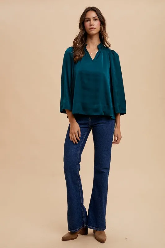 Hazel Blues® |  Annie Wear Satin Notched Three-Quarter Sleeve Blouse