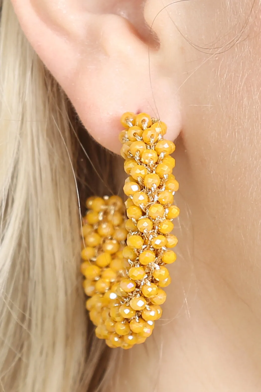 HDE2339 - GLASS BEADS POST HOOP EARRINGS