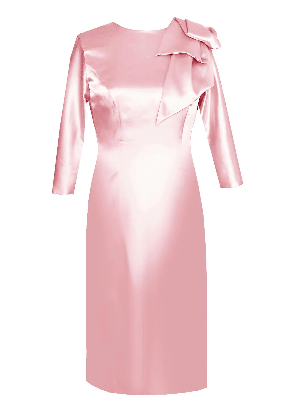Hestia White Satin Sheath Dress with Sleeves