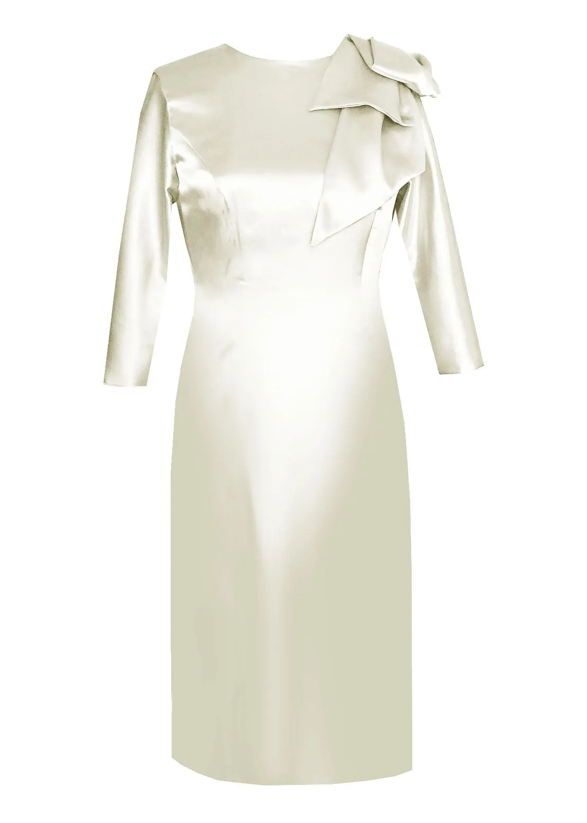 Hestia White Satin Sheath Dress with Sleeves