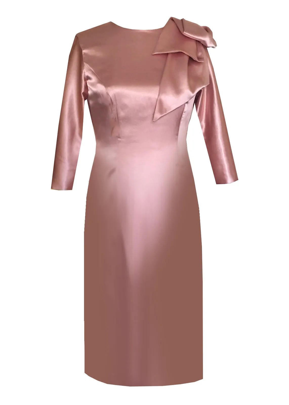 Hestia White Satin Sheath Dress with Sleeves