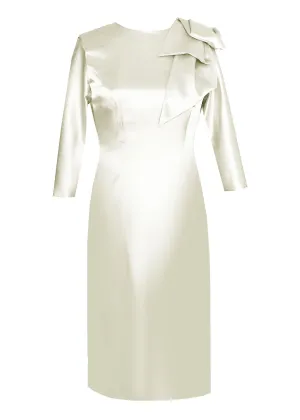 Hestia White Satin Sheath Dress with Sleeves