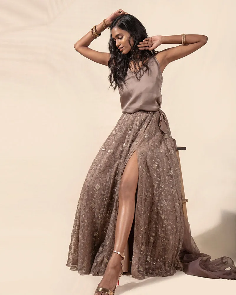 Hibiscus Champagne Lehenga Set