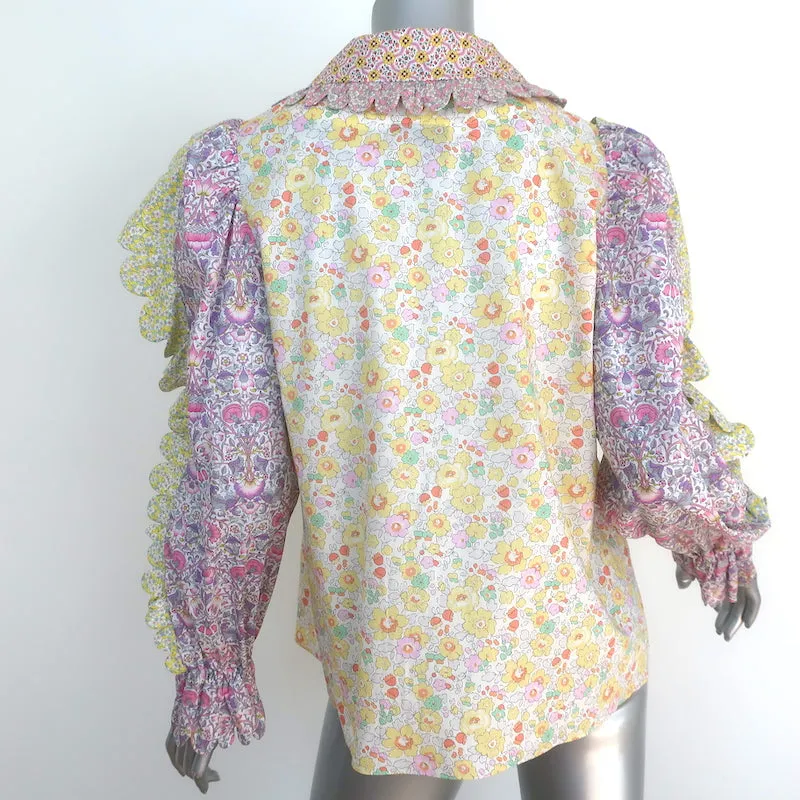 Horror Vacui Scallop Ruffle-Trimmed Blouse Multi Floral Print Size Extra Small