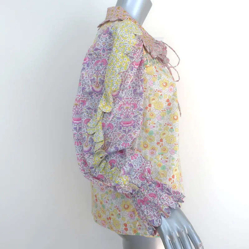 Horror Vacui Scallop Ruffle-Trimmed Blouse Multi Floral Print Size Extra Small