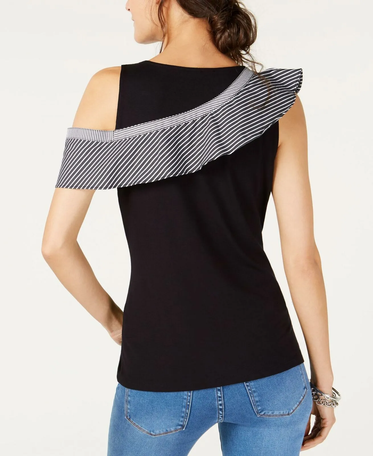 INC International Concepts Women's Asymmetrical Ruffle Detail Top