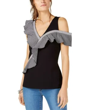 INC International Concepts Women's Asymmetrical Ruffle Detail Top