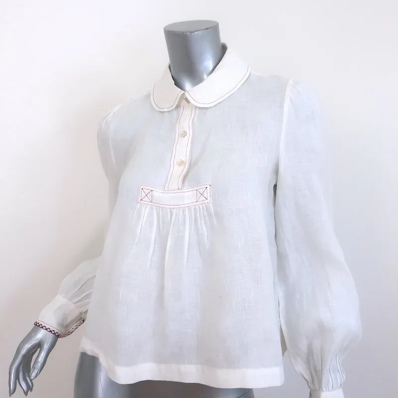 Isabel Marant Etoile Daloa Collared Blouse Cream Linen Size 38 Long Sleeve Top