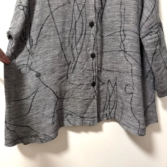 ITEMZ Chris Baumgartner Linen Button Up Jacket Blouse Shirt Lagenlook One Size
