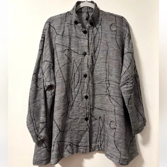ITEMZ Chris Baumgartner Linen Button Up Jacket Blouse Shirt Lagenlook One Size