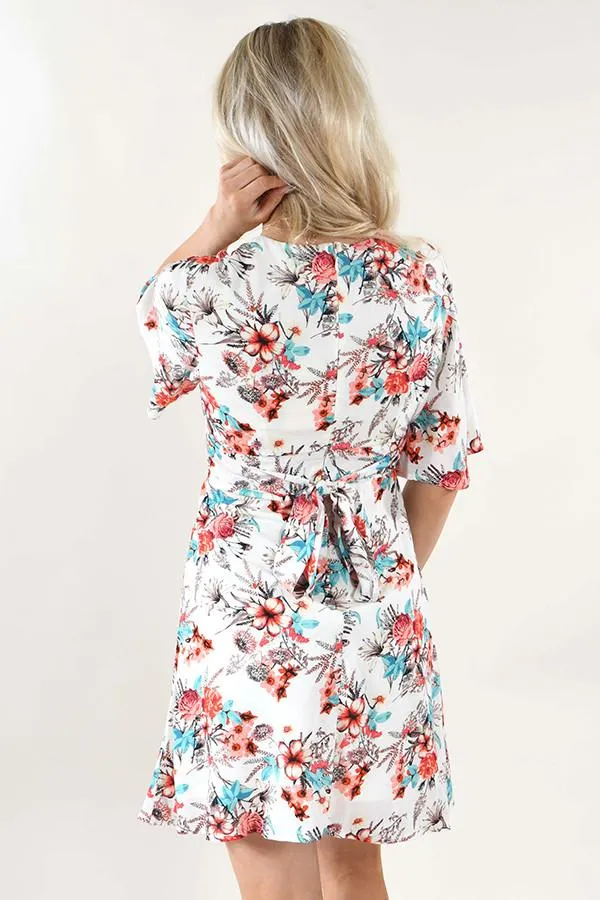 Ivory V-Neck Floral Dress