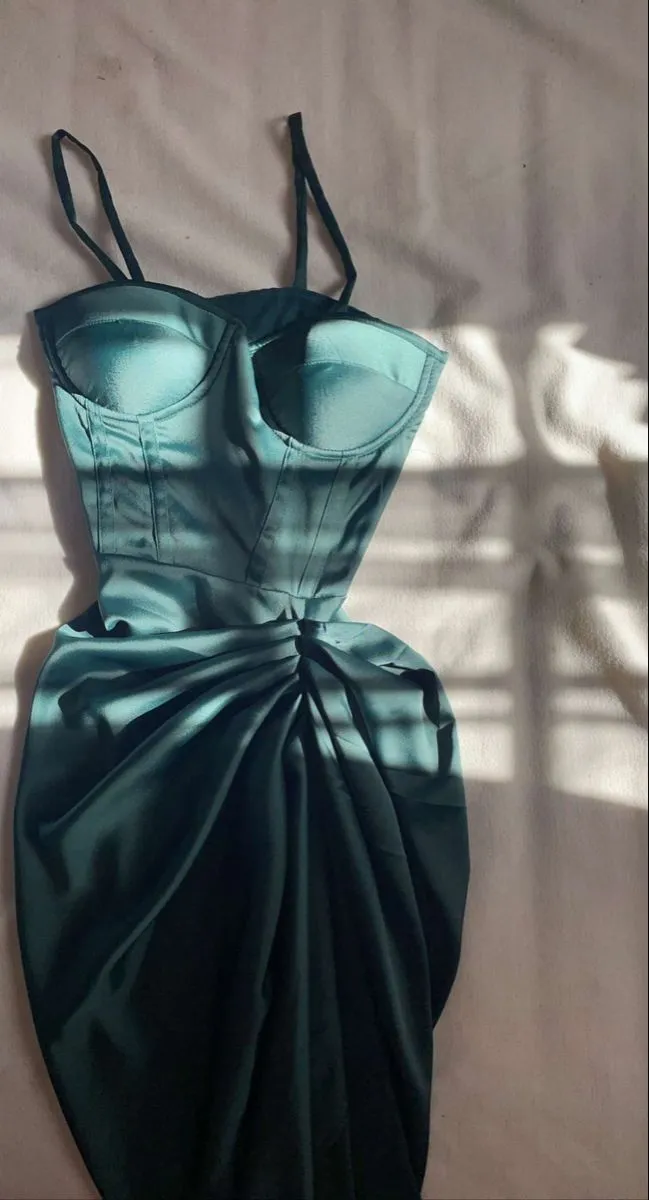 JazzHer Elegant Sheath Spaghetti Straps Green Long Prom Dress Evening Dresses With Ruffles (PRE-ORDER)