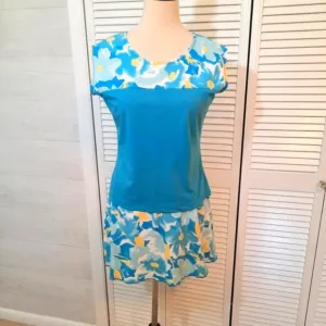 Jerdog floral mini skirt tank top tennis suit set sz medium *6