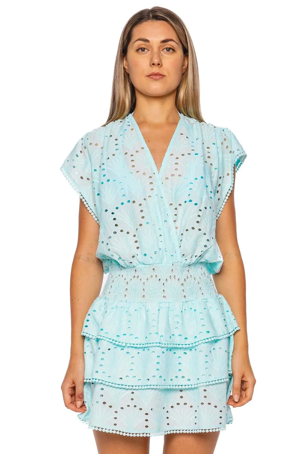 Jess Sky Embroidered Mini Dress