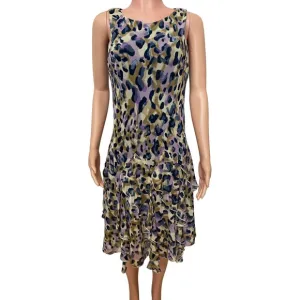 Jessica Howard SZ 12 animal print shift dress, layered ruffles, sleeveless,