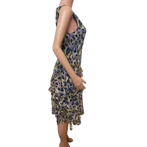 Jessica Howard SZ 12 animal print shift dress, layered ruffles, sleeveless,