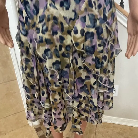 Jessica Howard SZ 12 animal print shift dress, layered ruffles, sleeveless,