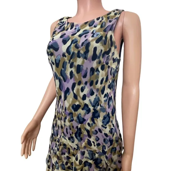 Jessica Howard SZ 12 animal print shift dress, layered ruffles, sleeveless,