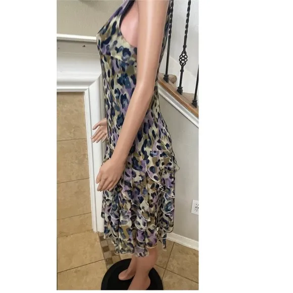 Jessica Howard SZ 12 animal print shift dress, layered ruffles, sleeveless,