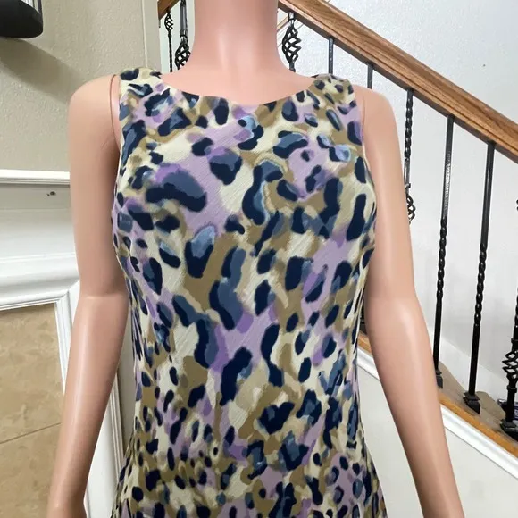 Jessica Howard SZ 12 animal print shift dress, layered ruffles, sleeveless,
