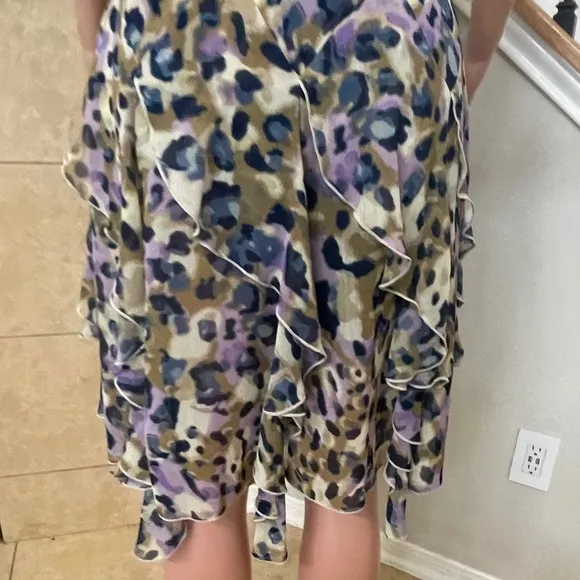 Jessica Howard SZ 12 animal print shift dress, layered ruffles, sleeveless,