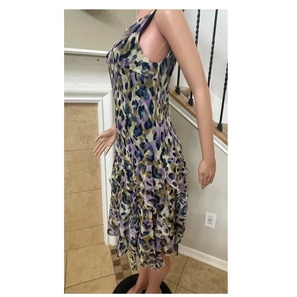 Jessica Howard SZ 12 animal print shift dress, layered ruffles, sleeveless,